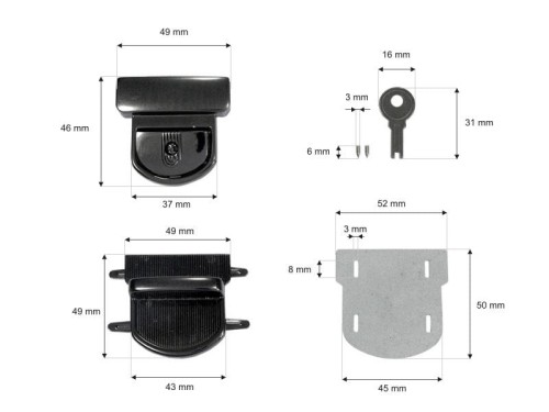 Zamek do teczki duży 49x50mm Ciemny nikiel