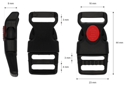 Klamra plastikowa 16x44mm Czarna 3 blokada 5szt