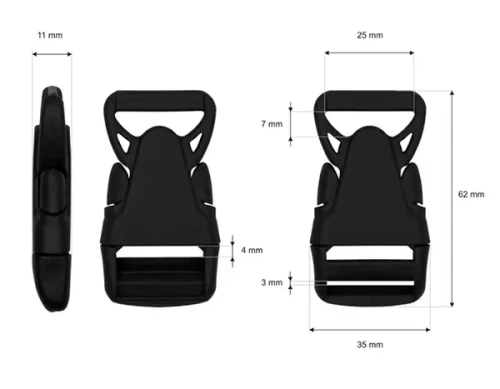 Klamra Plastikowa 25x62mm Zapięcie Zatrzask CZARNA 10szt