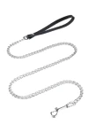 Smycz Łańcuchowa 118cm/10mm łańcuch Chrom rączka Skóra