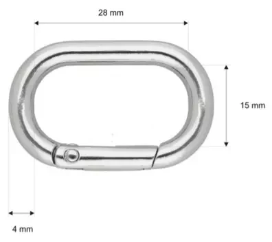 OWAL Szekla 25mm / 15mm Otwierany 5szt SREBRNY karabińczyk