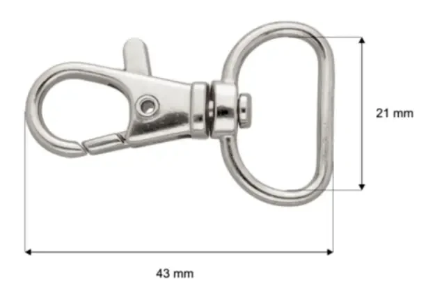 Karabińczyk 20x43 mm 6g RYBKA karabinek Brelok 10szt SREBRNY
