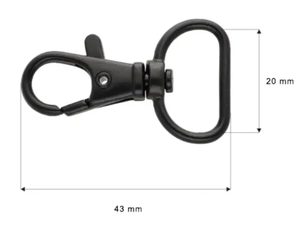 Karabińczyk 20x43 mm 6g RYBKA karabinek Brelok 10szt CZARNY Mat