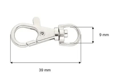 Karabinek RYBKA 9mm x 39mm  Karabińczyki 5 gram Srebrne 10szt
