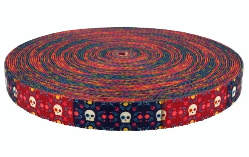 Taśma 25mm z Grafiką CZASZKI Sublimacja Druk na Taśmie Nośnej