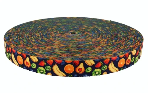 Taśma 25mm z Grafiką OWOCE Sublimacja Druk na Taśmie Nośnej