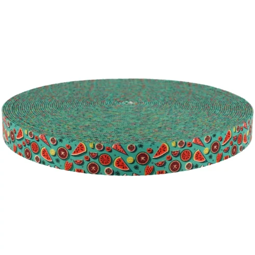 Taśma Nośna 25mm z Grafiką ZIELONY ARBUZ Sublimacja naDruk Smycz Obroża