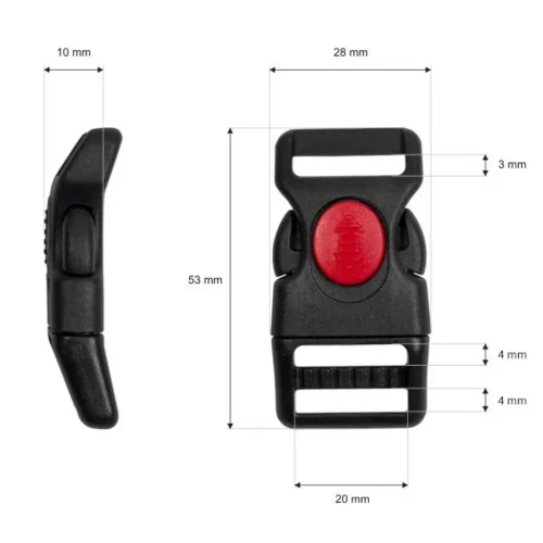 Klamra plastikowa 20mm Czarno Czerwona Blokada 5szt