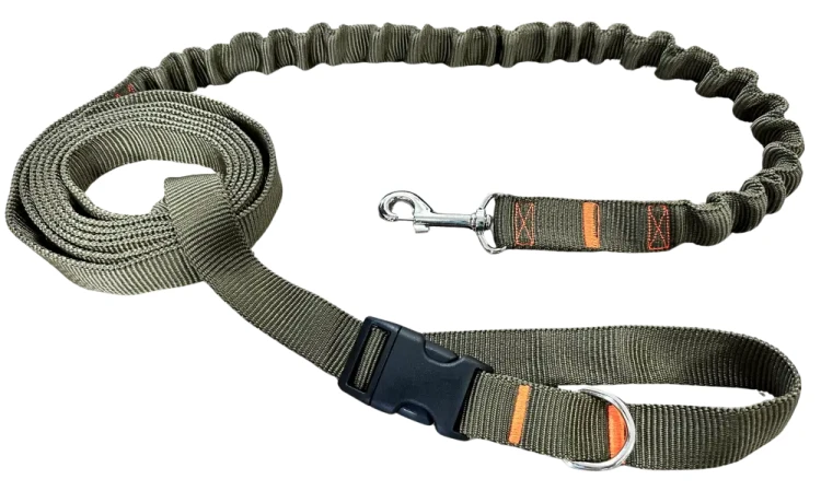 Smycz dla Psa z Amortyzatorem 280cm KHAKI Regulowana Sportowa