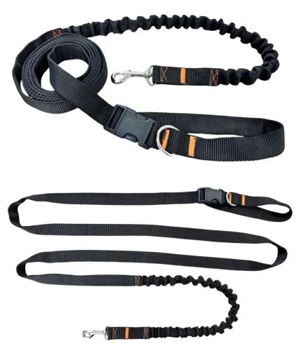 Smycz dla Psa z Amortyzatorem 280cm CZARNA Regulowana Sportowa