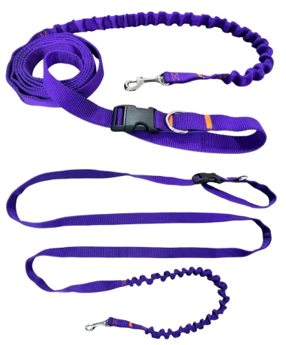 Smycz dla Psa z Amortyzatorem 280cm FIOLET Regulowana Sportowa