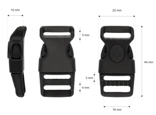 Klamra plastikowa 16mm x 44mm Czarno/Czarna 3 blokada 10szt