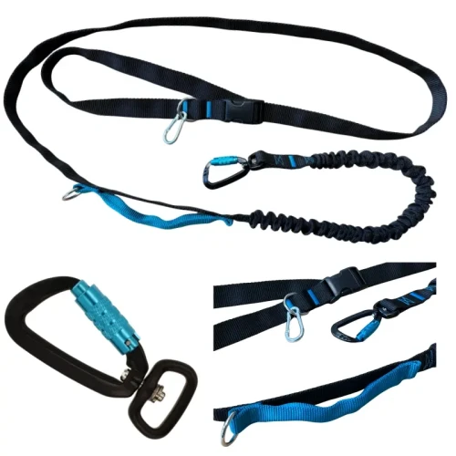 Smycz z Amortyzatorem CZARNA Regulowana z Rączką 400kg Skracana Pas biodrowy