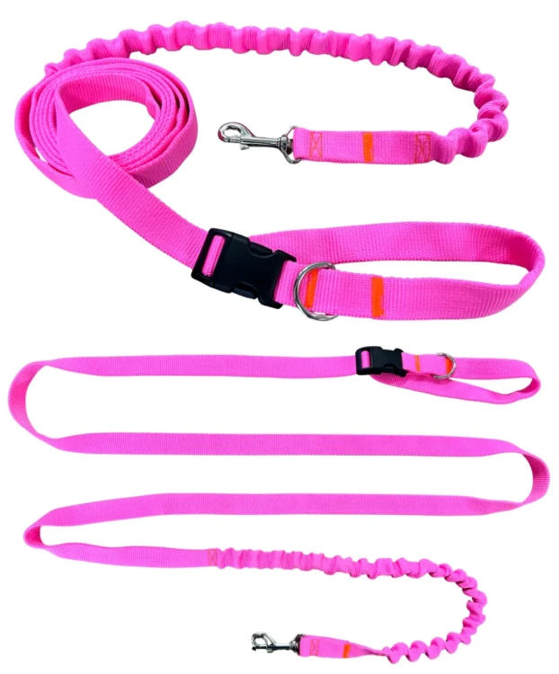 Smycz dla Psa z Amortyzatorem 380cm RÓŻ NEON Regulowana HandsFree Made in Poland
