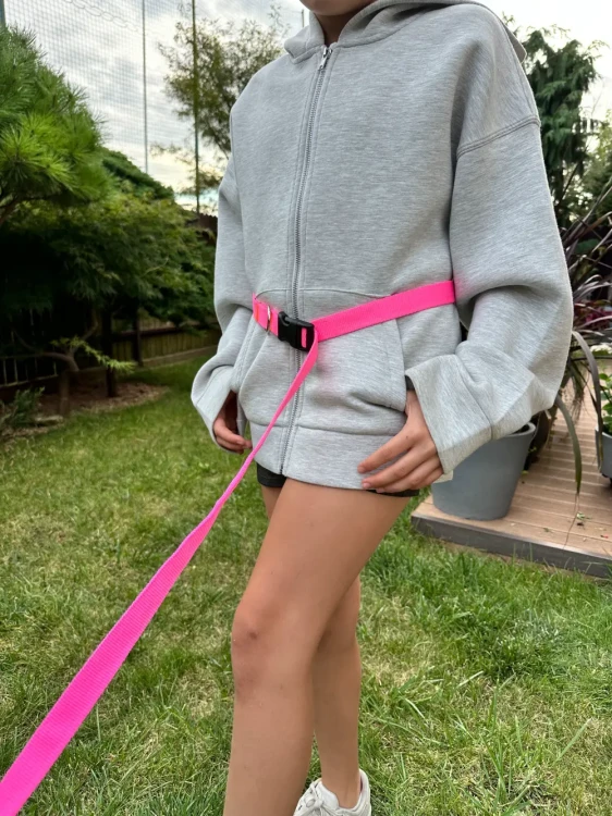 Smycz dla Psa z Amortyzatorem 380cm RÓŻ NEON Regulowana HandsFree Made in Poland