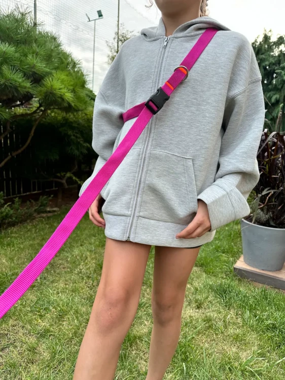 Smycz dla Psa z Amortyzatorem 380cm FUKSJA Regulowana HandsFree Made in Poland