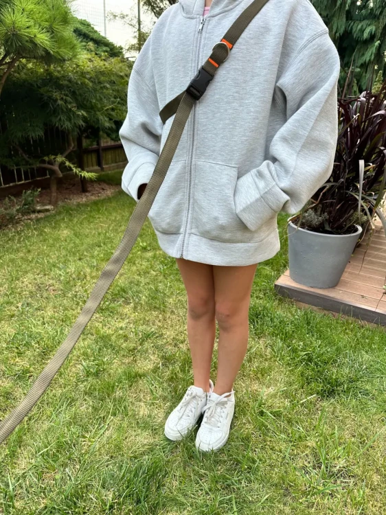 Smycz dla Psa z Amortyzatorem 380cm KHAKI Regulowana HandsFree Made in Poland