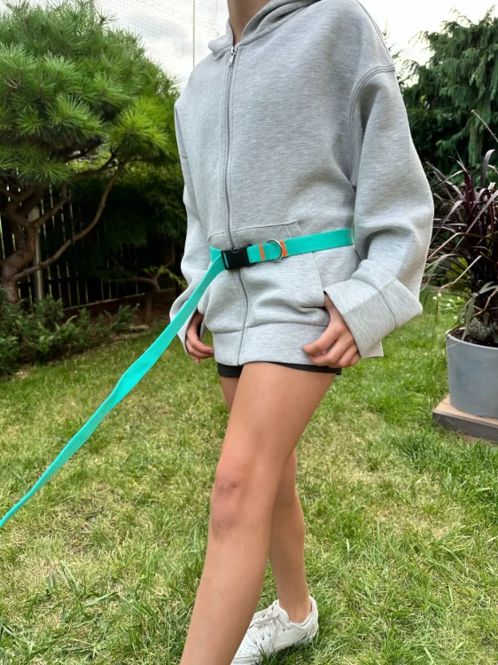 Smycz dla Psa z Amortyzatorem 480cm MIĘTA Regulowana HandsFree Made in Poland