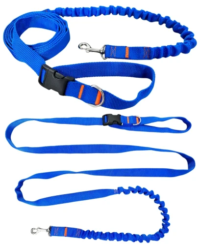 Smycz dla Psa z Amortyzatorem 480cm NIEBIESKA Regulowana HandsFree Made in Poland