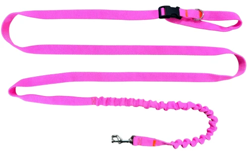 Smycz dla Psa z Amortyzatorem 480cm RÓŻ NEON Regulowana HandsFree Made in Poland