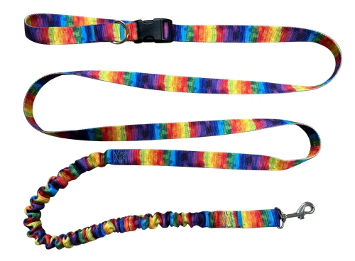 Smycz dla Psa z Amortyzatorem 480cm wzór TĘCZA Regulowana HandsFree