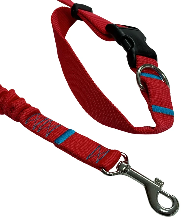Smycz dla Psa z Amortyzatorem 480cm CZERWONA Regulowana HandsFree Made in Poland