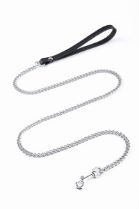 Smycz Łańcuchowa 115cm/8mm łańcuch Chrom rączka Skóra