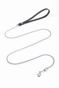 Smycz Łańcuchowa 115cm/5mm łańcuch Chrom rączka Skóra